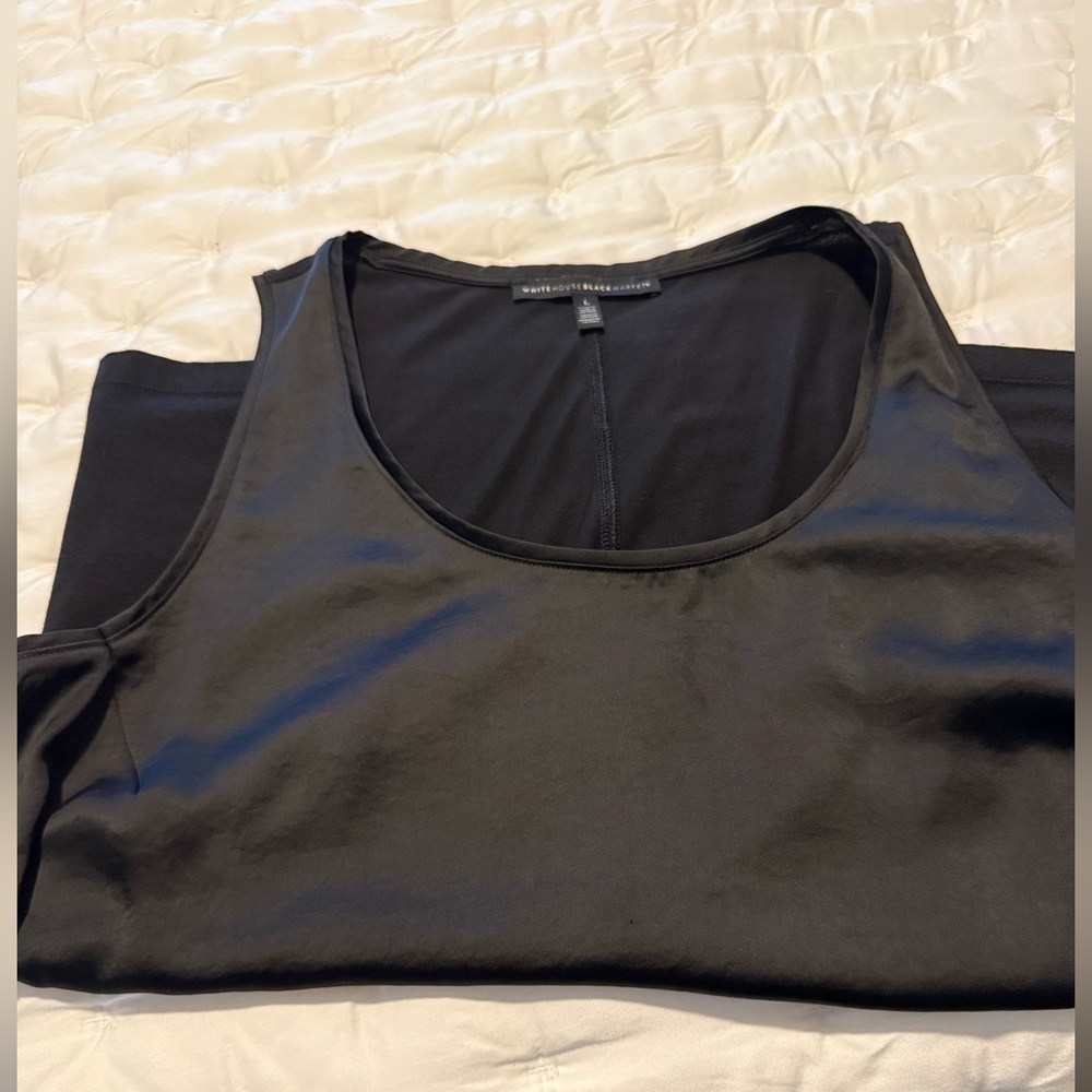White House Black Market Sleek sleeveless Black Blouse, front has a nice sheen